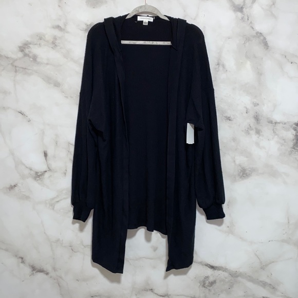 Treasure & Bond Black Ribbed Hooded Open Front Cardigan - Picture 3 of 10